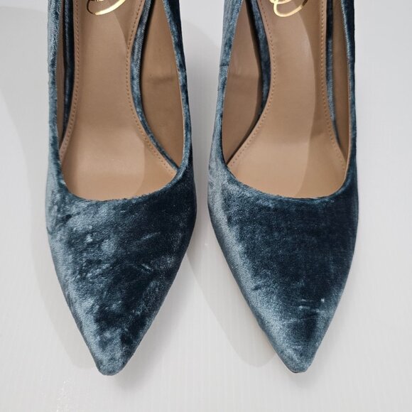 Sam Edelman Hazel Heel Pump Pointed Toe Stiletto Teal Velvet Size 8 NEW - Picture 5 of 14